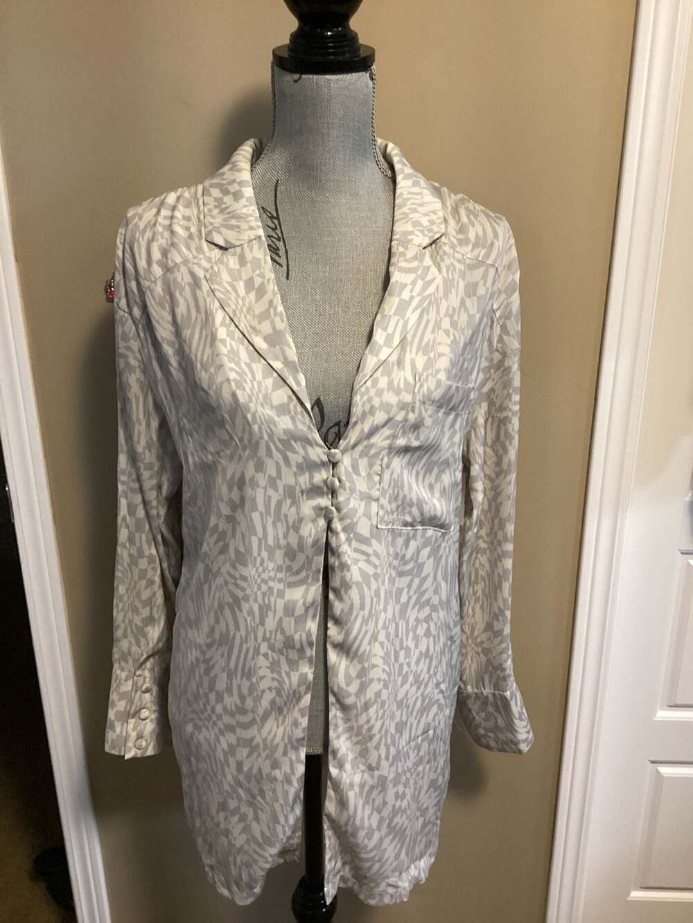Free People Silk Long Button Down Tunic Shirt Size S